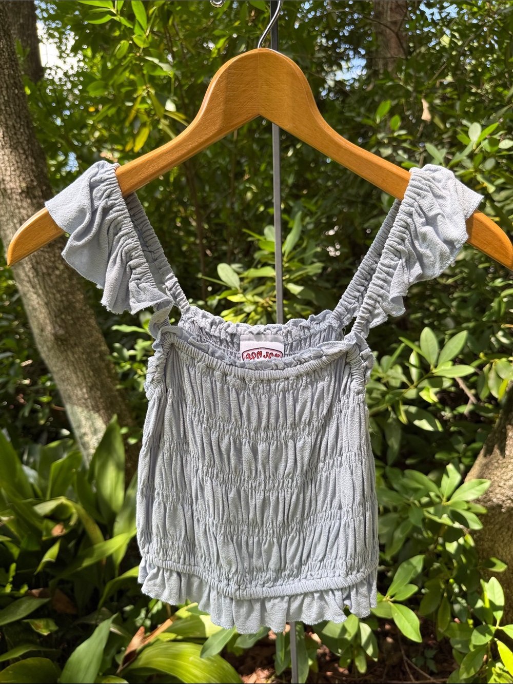 Ron Jon Light Blue Smocked Tank with Ruffled Trim